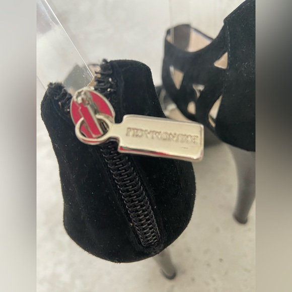 Vintage Bruno Magli Black Suede Open Toe Stiletto Platform Heels Sz 37& 1/2 US 7 - Picture 4 of 14